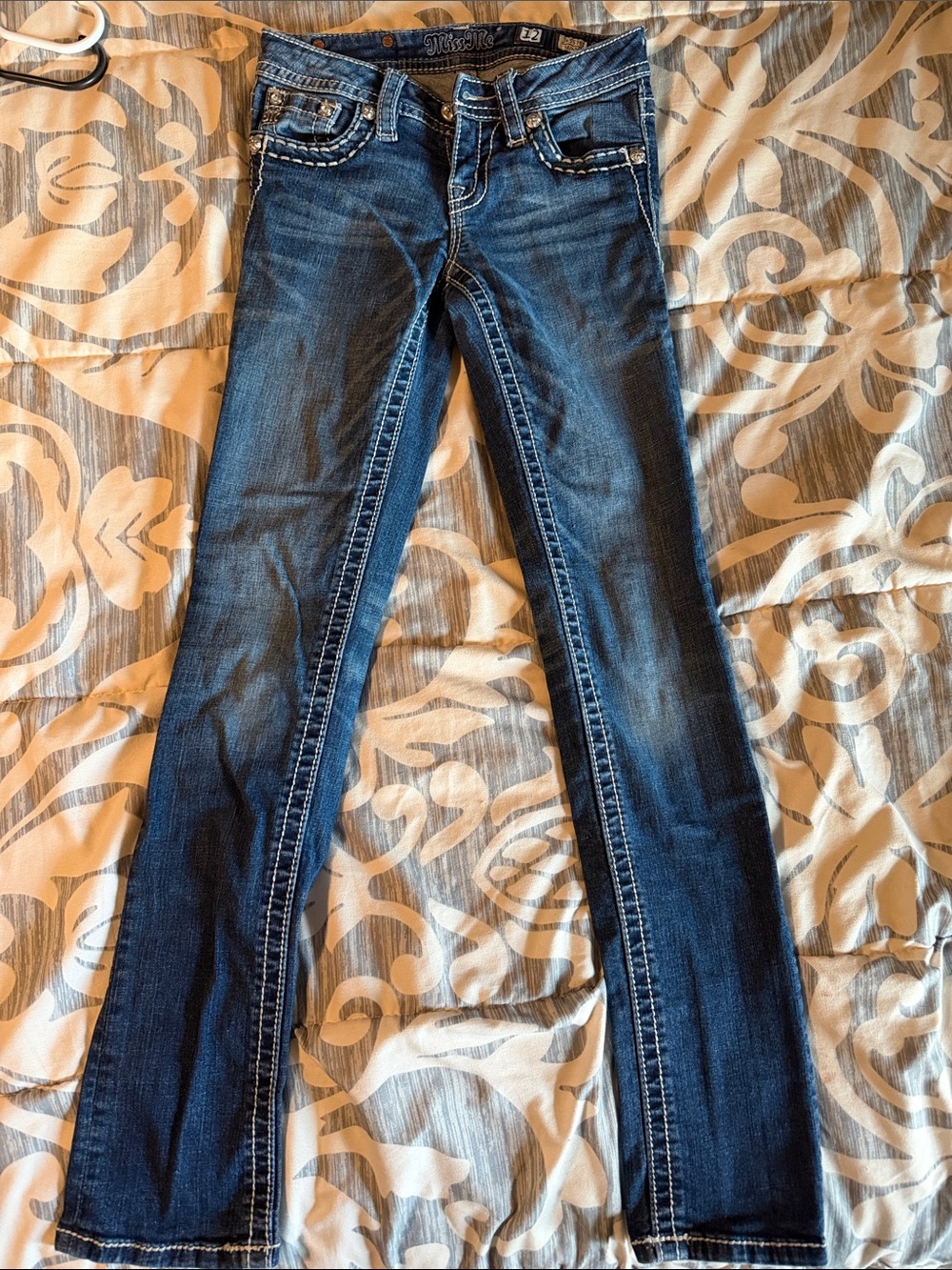 Miss Me Girls size 12 Blue Skinny Jeans with Contrast Stitching